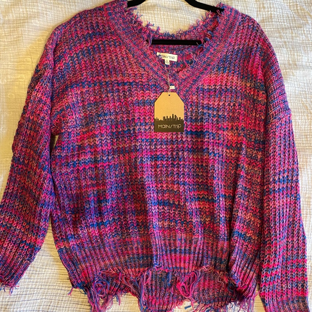 NWT Main Strip Distressed Sweater, small